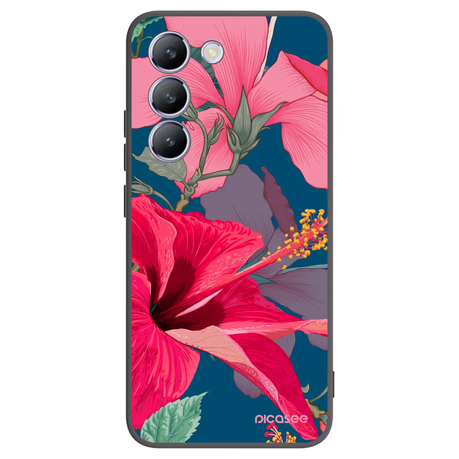 Picasee husă neagră din silicon pentru Vivo V40 SE 5G - Hibiscus