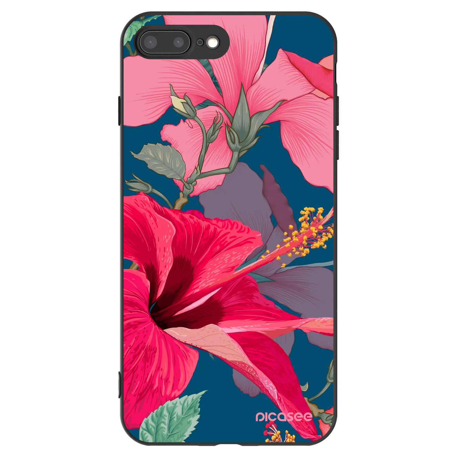 Picasee husă neagră din silicon pentru Apple iPhone 8 Plus - Hibiscus