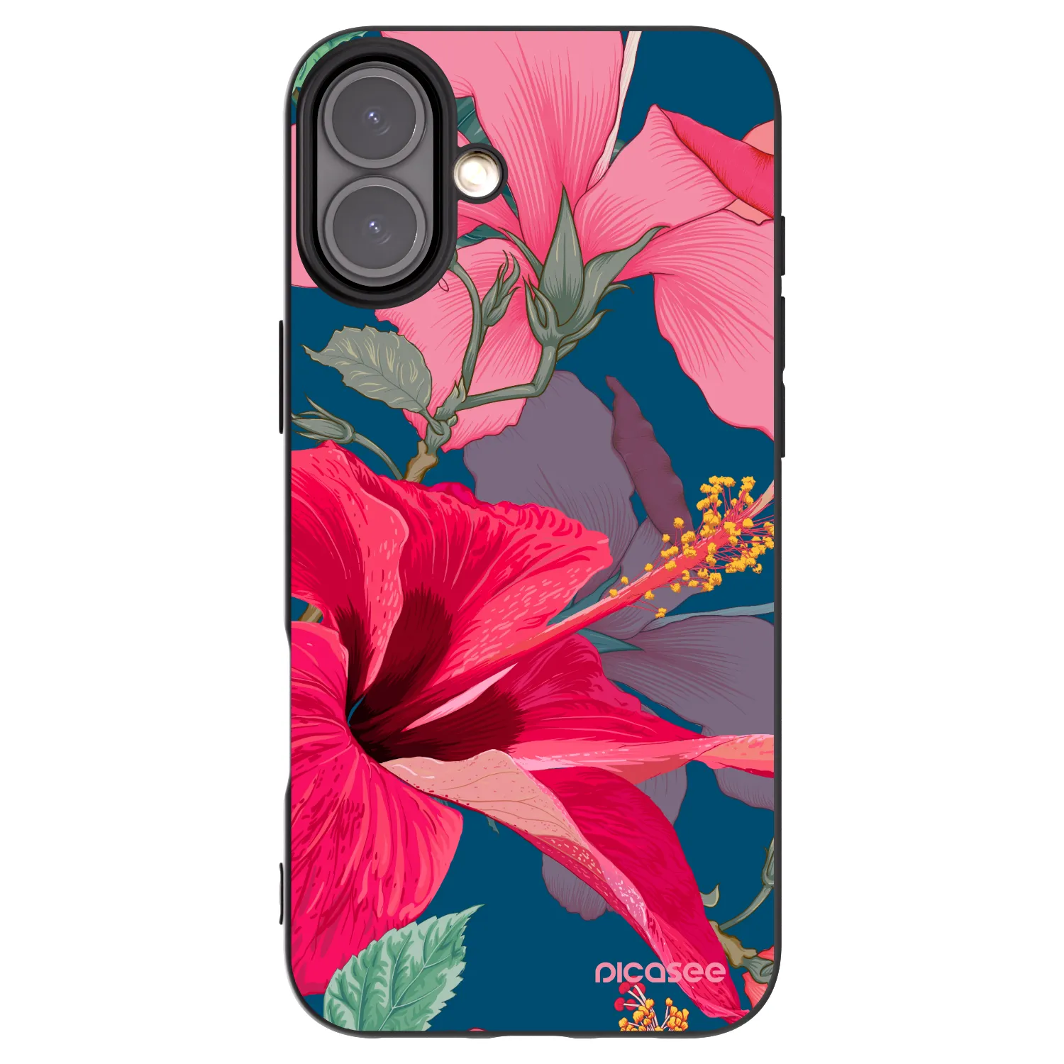 Picasee husă neagră din silicon pentru Apple iPhone 16 Plus - Hibiscus