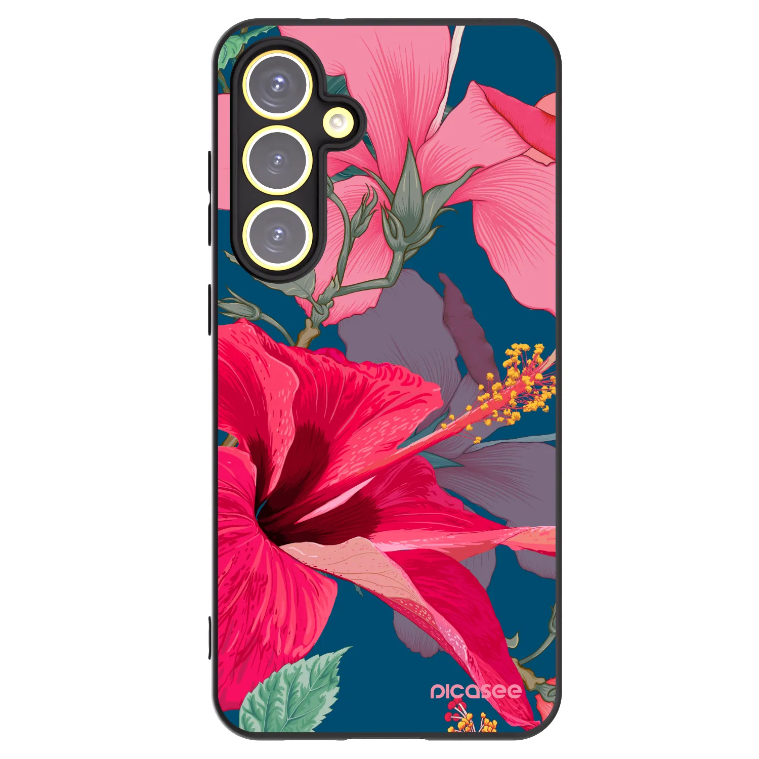 Picasee husă neagră din silicon pentru Samsung Galaxy S24 FE S721B - Hibiscus
