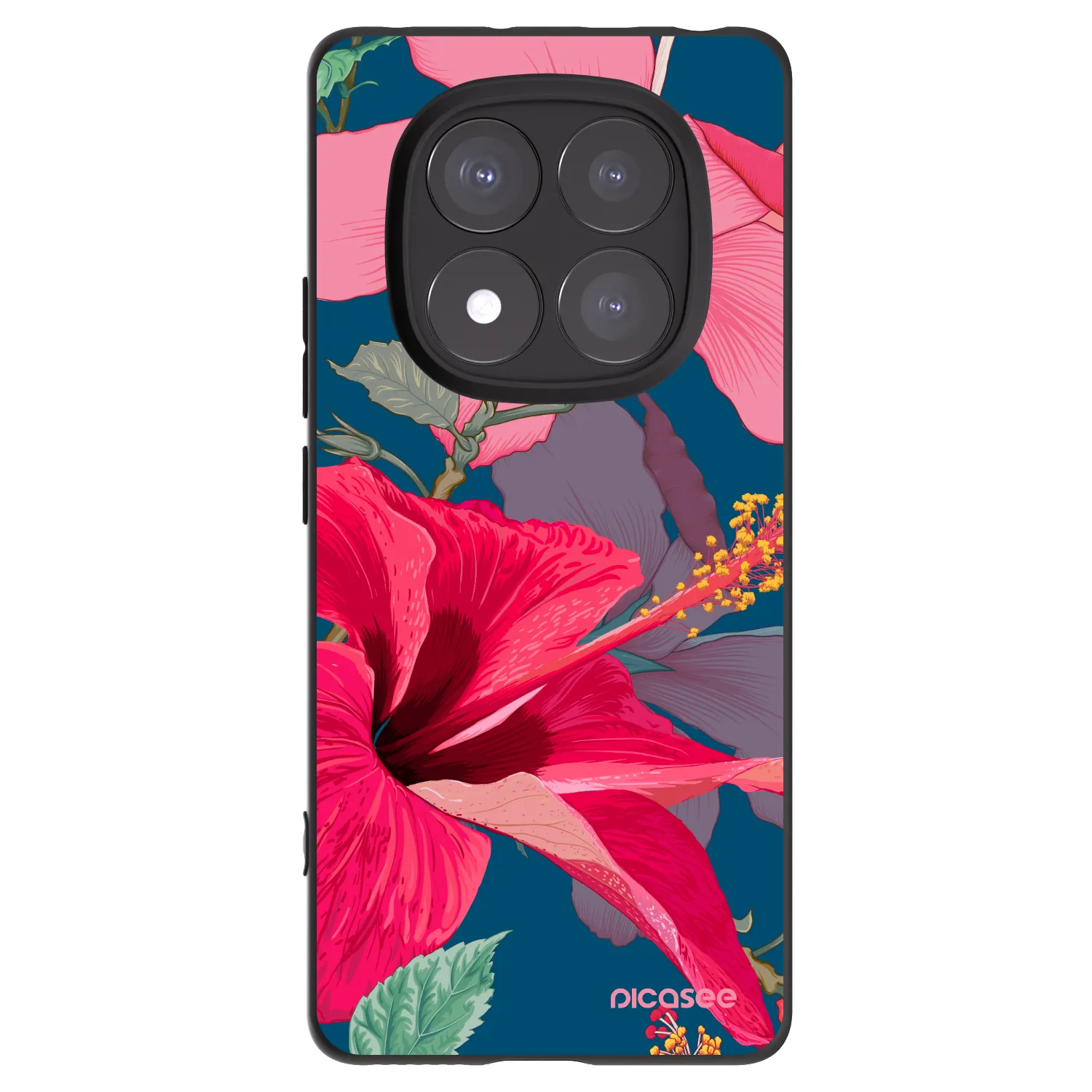 Picasee husă neagră din silicon pentru Xiaomi Redmi Note 14 Pro+ 5G - Hibiscus