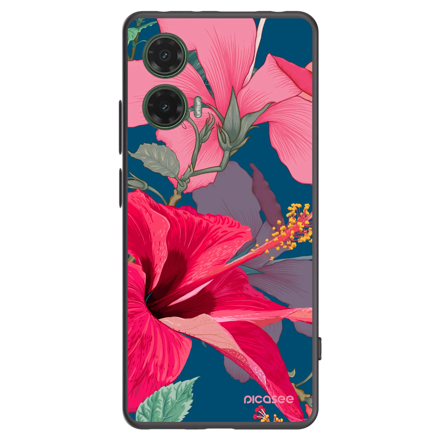 Picasee husă neagră din silicon pentru Motorola Moto G35 5G - Hibiscus