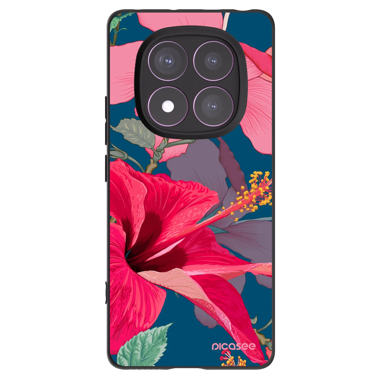 Picasee husă neagră din silicon pentru Xiaomi Redmi Note 14 Pro 4G - Hibiscus