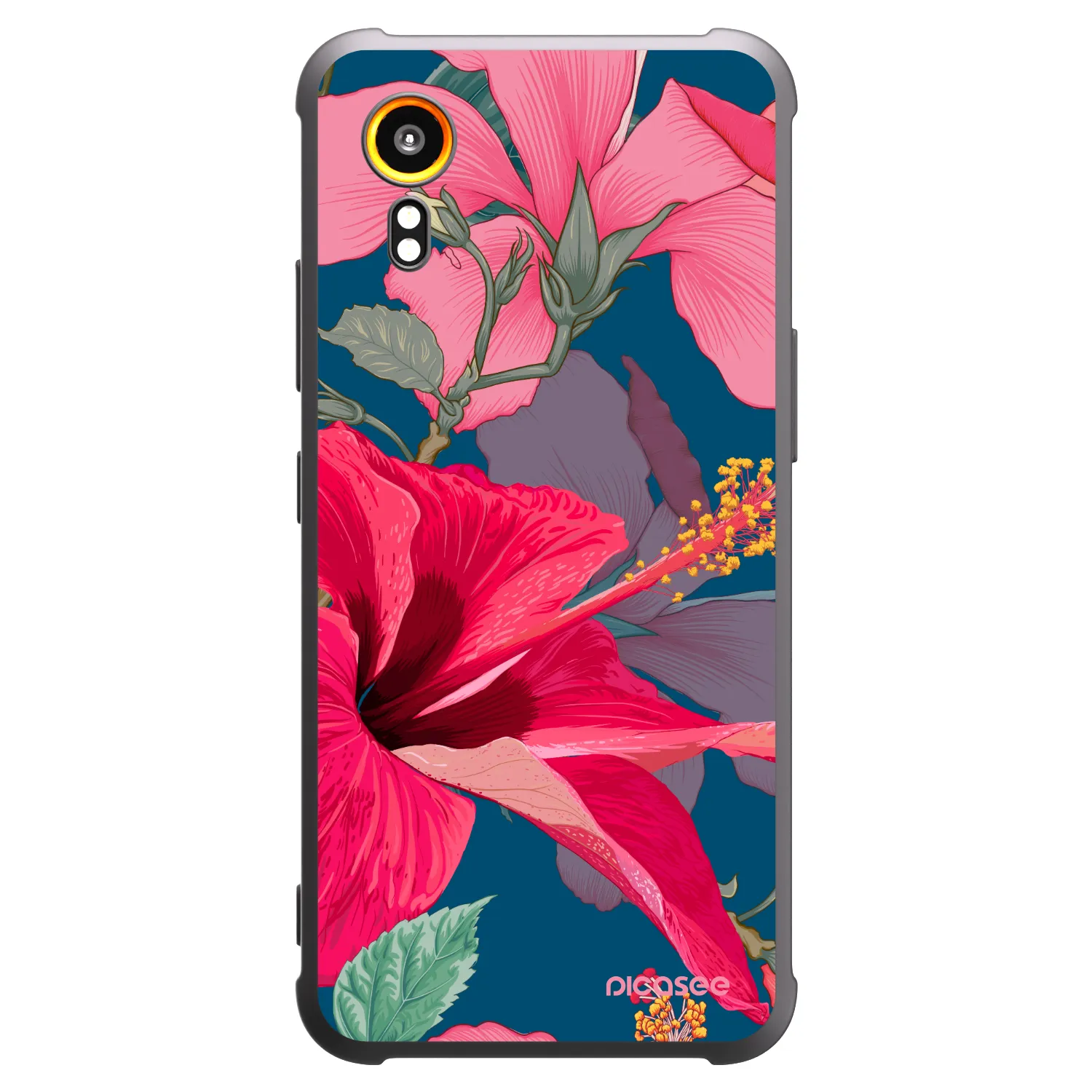Picasee husă neagră din silicon pentru Samsung Galaxy Xcover 7 - Hibiscus