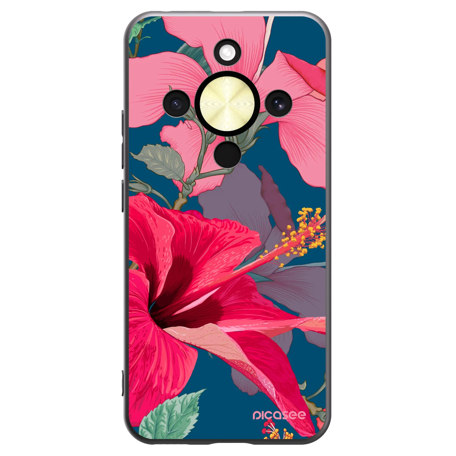 Picasee husă neagră din silicon pentru Honor Magic8 Lite 5G - Hibiscus