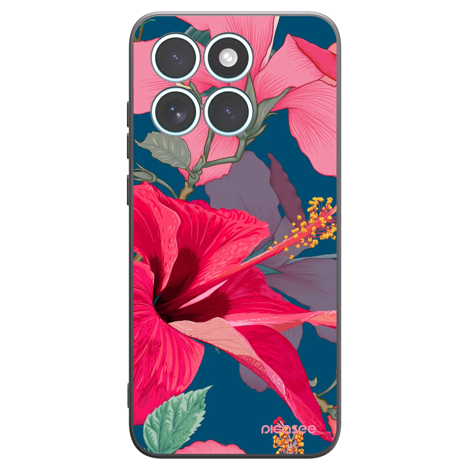 Picasee husă neagră din silicon pentru Motorola Edge 70 Fusion - Hibiscus