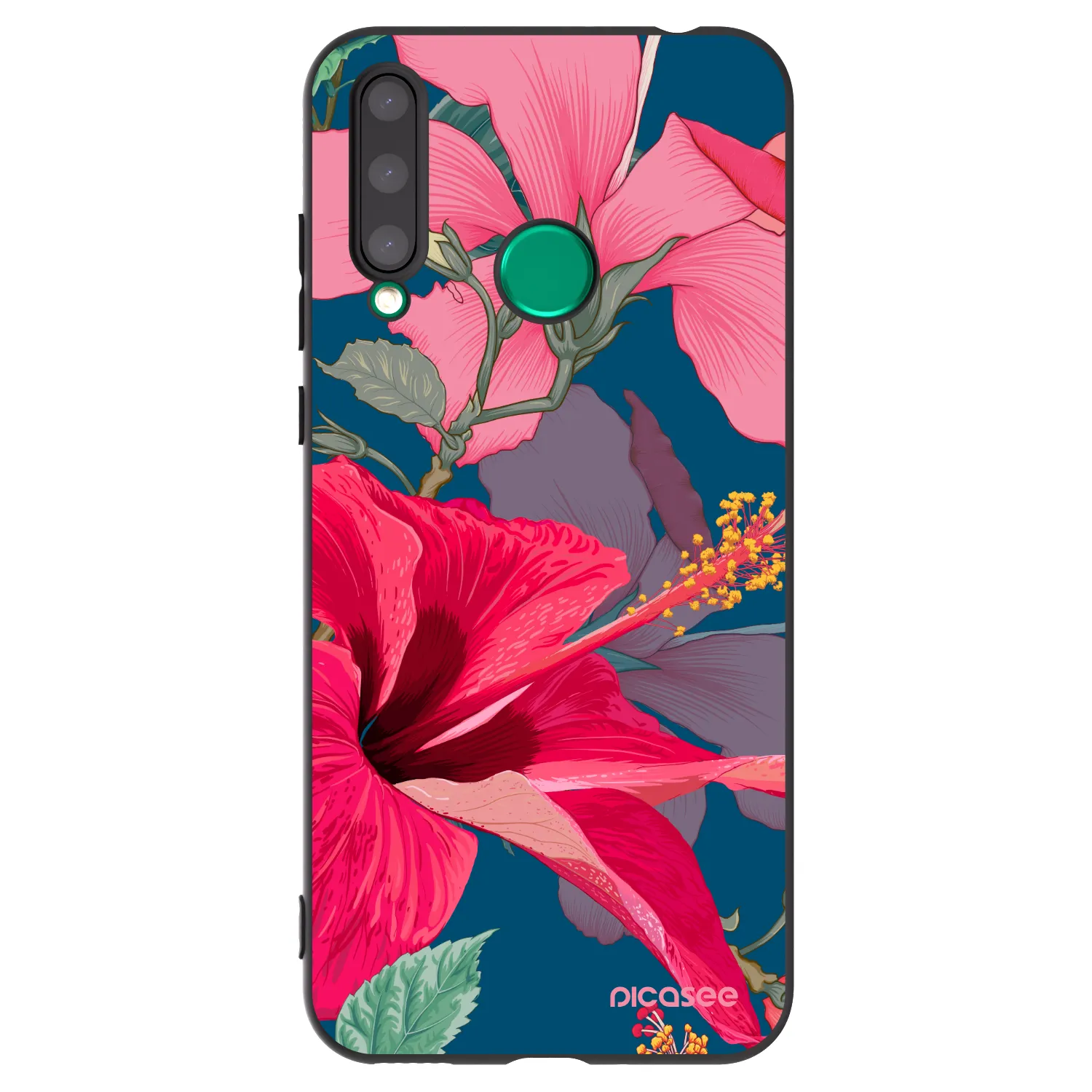 Picasee husă neagră din silicon pentru Honor 20 Lite - Hibiscus