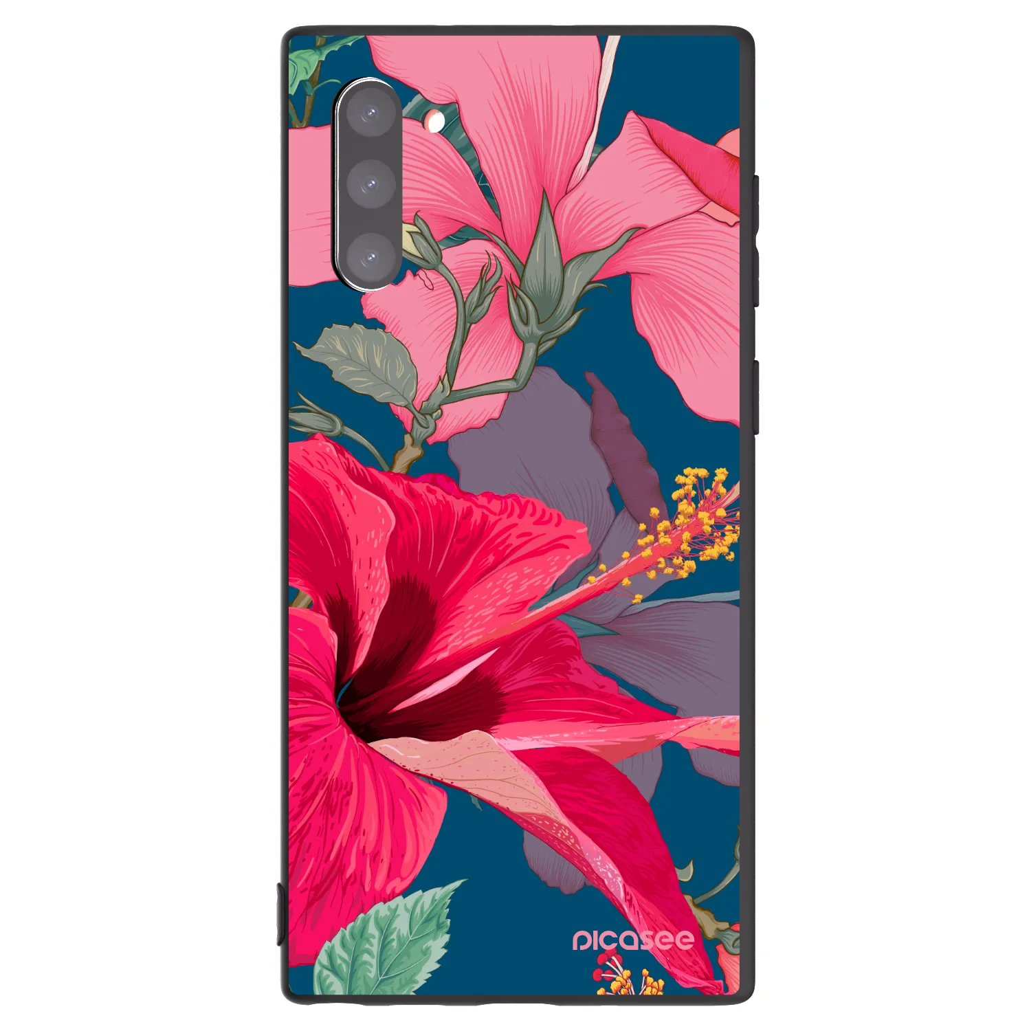 Picasee husă neagră din silicon pentru Samsung Galaxy Note 10 N970F - Hibiscus
