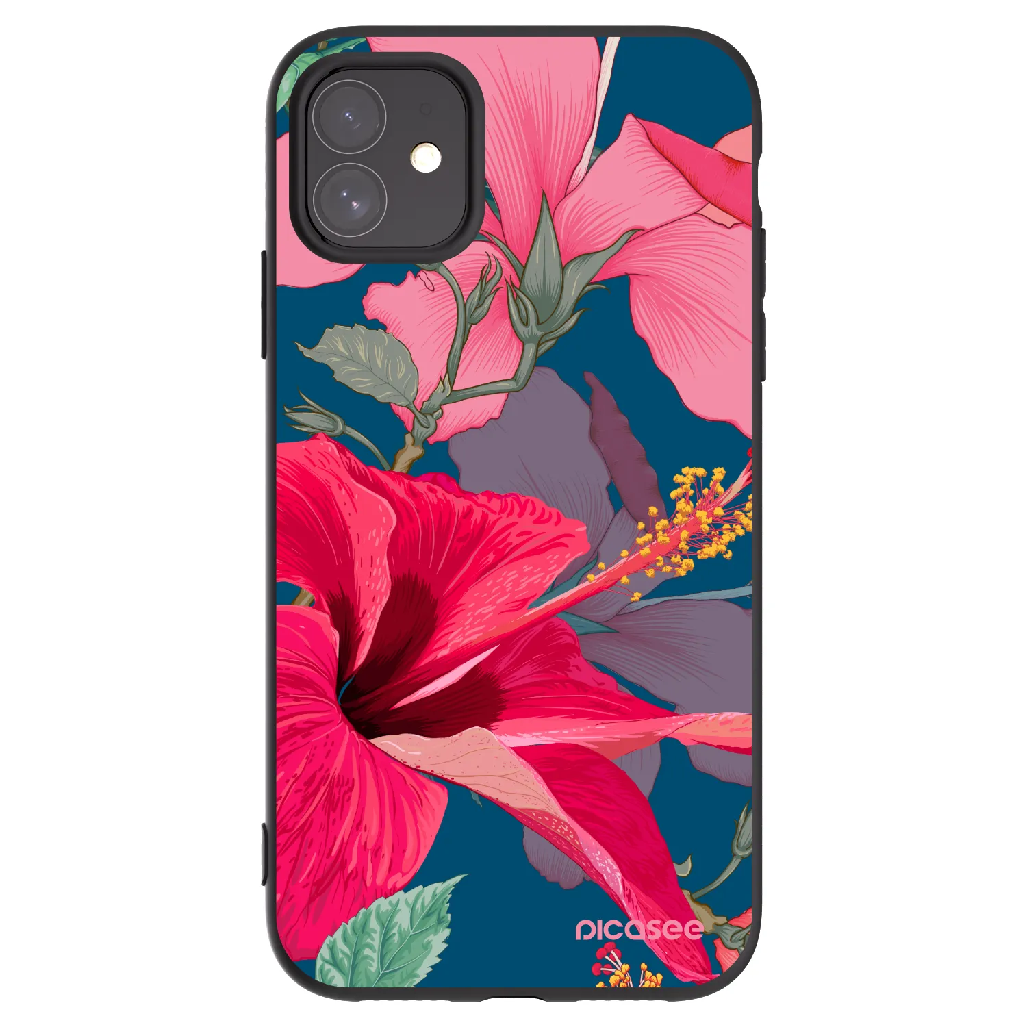 Picasee husă neagră din silicon pentru Apple iPhone 11 - Hibiscus
