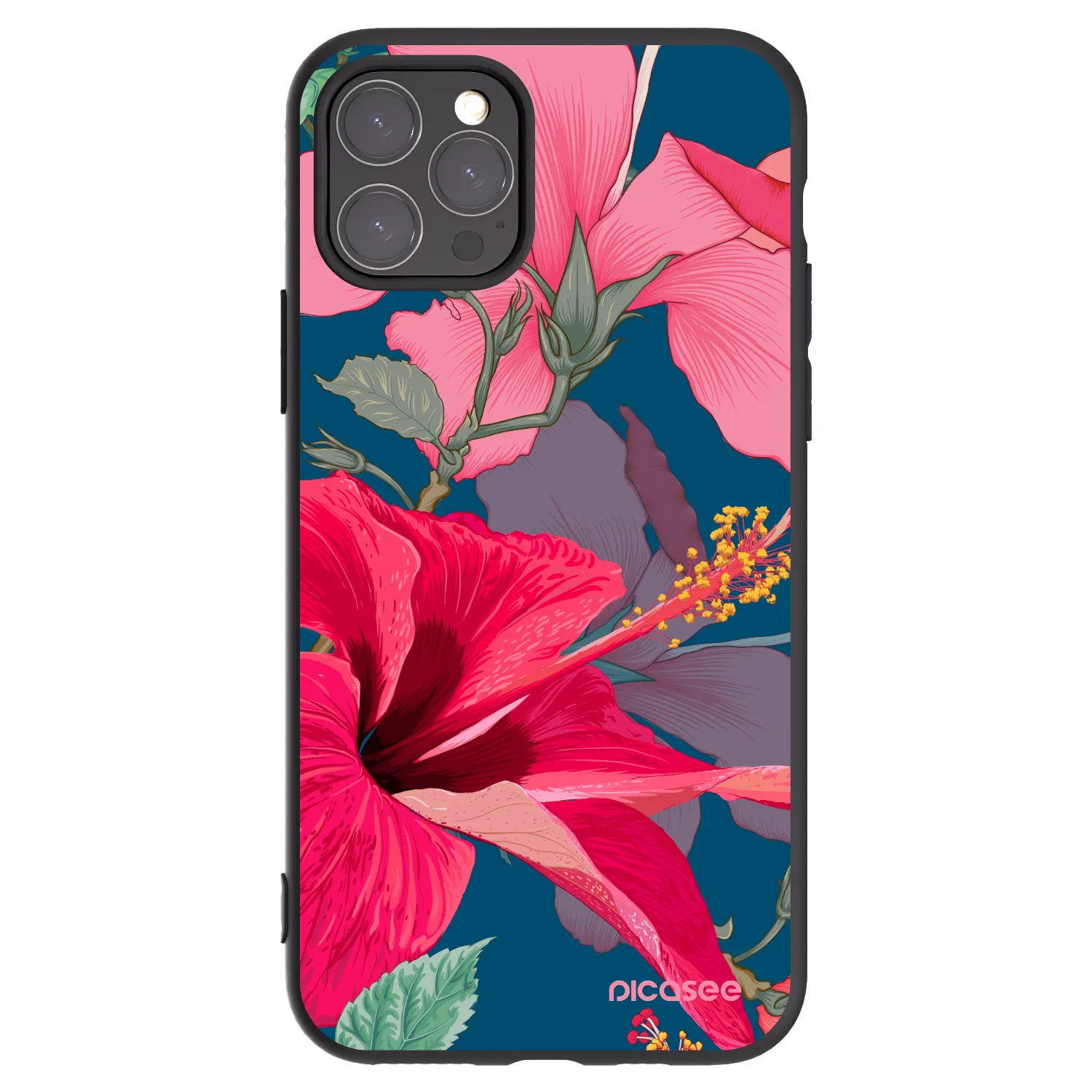 Picasee husă neagră din silicon pentru Apple iPhone 11 Pro - Hibiscus