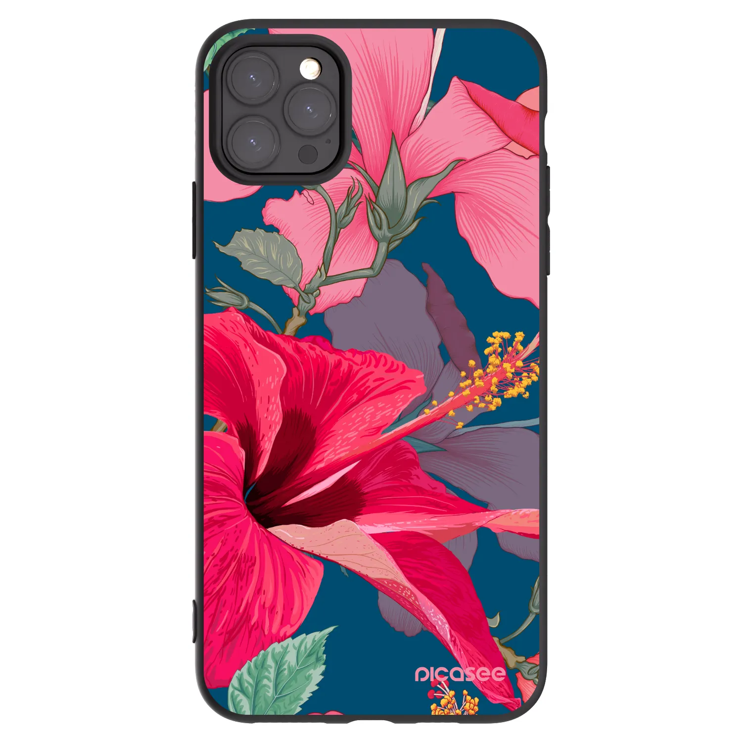 Picasee husă neagră din silicon pentru Apple iPhone 11 Pro Max - Hibiscus