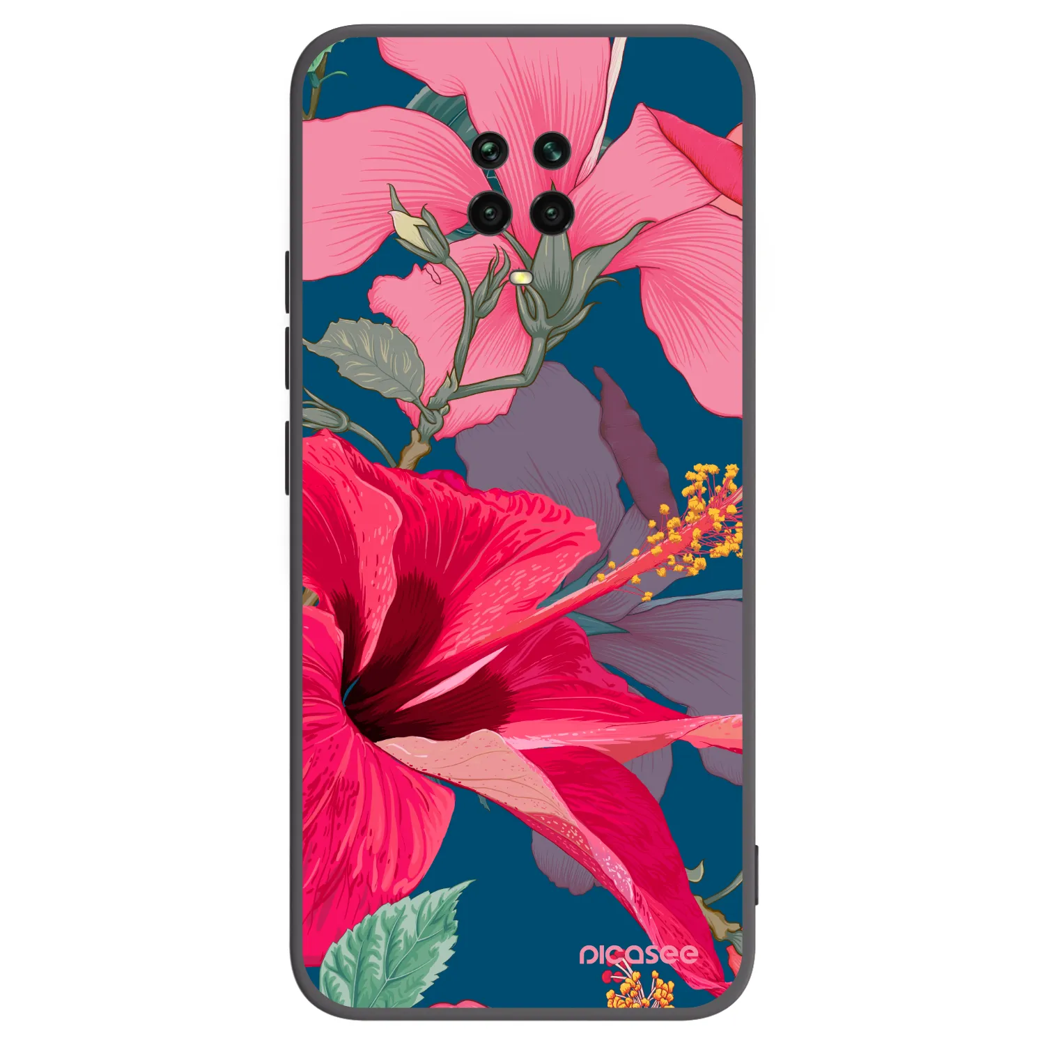 Picasee husă neagră din silicon pentru Xiaomi Redmi Note 9 Pro - Hibiscus