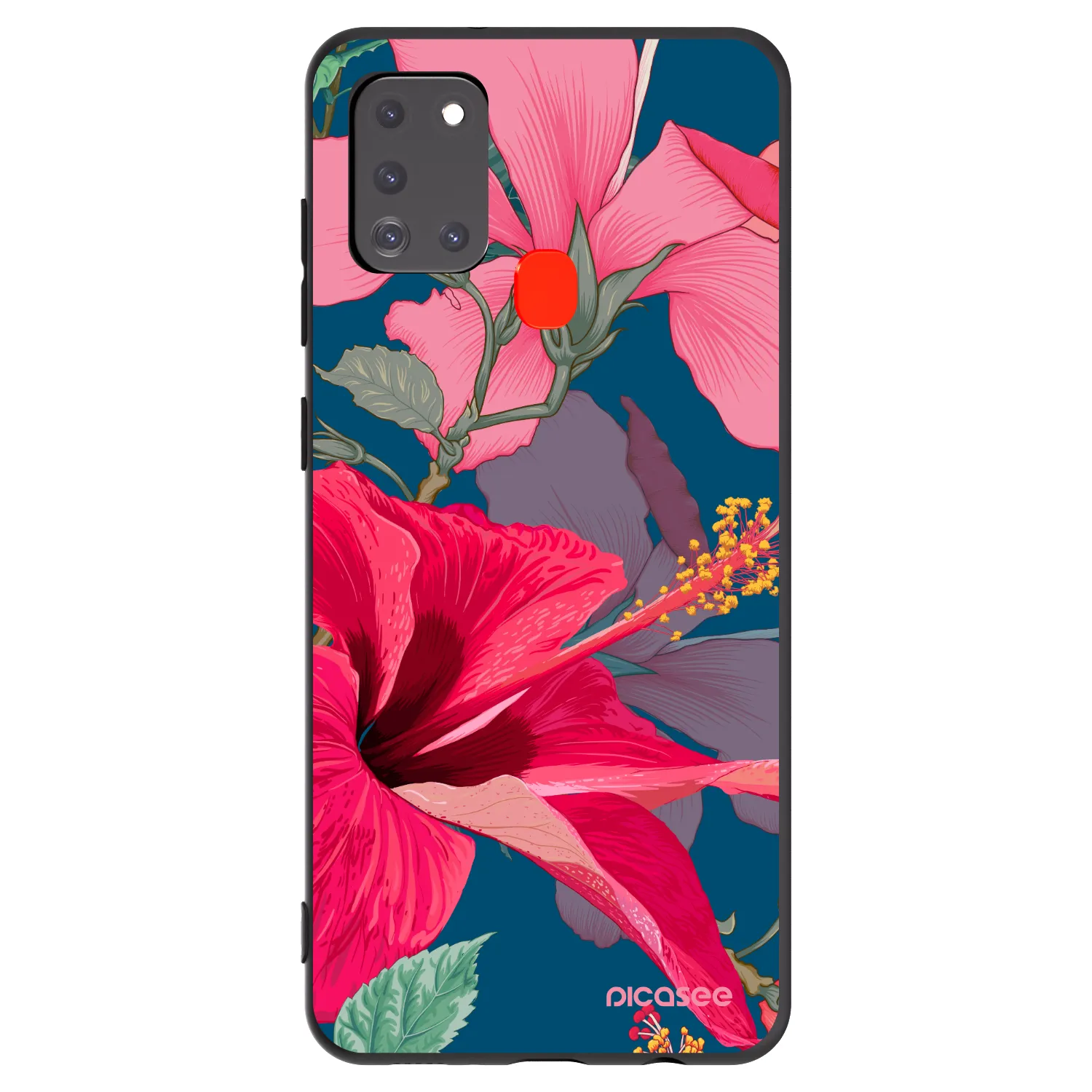 Picasee husă neagră din silicon pentru Samsung Galaxy A21s - Hibiscus