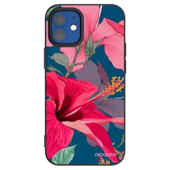 Picasee husă neagră din silicon pentru Apple iPhone 12 mini - Hibiscus