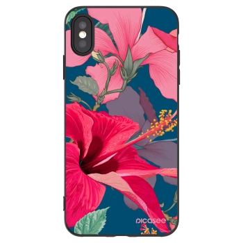 Picasee husă neagră din silicon pentru Apple iPhone XS Max - Hibiscus