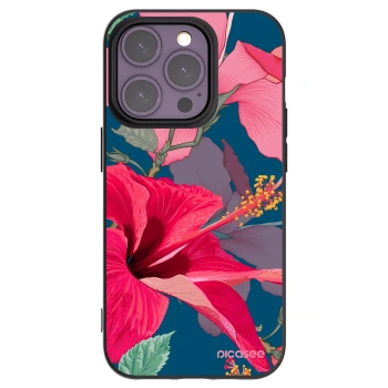 Picasee husă neagră din silicon pentru Apple iPhone 14 Pro - Hibiscus