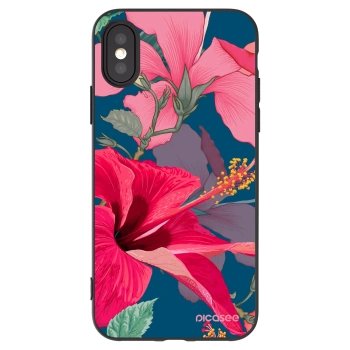 Picasee husă neagră din silicon pentru Apple iPhone X/XS - Hibiscus