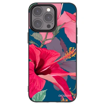 Picasee husă neagră din silicon pentru Apple iPhone 15 Pro Max - Hibiscus