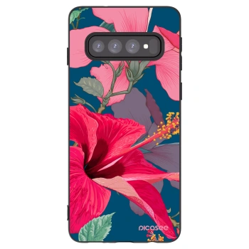 Picasee husă neagră din silicon pentru Samsung Galaxy S10 G973 - Hibiscus