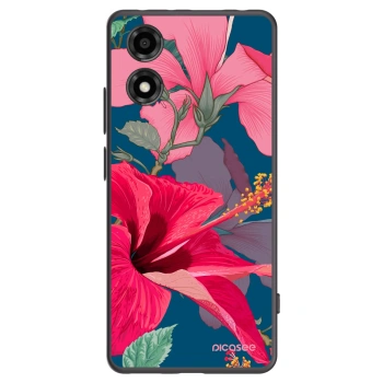 Picasee husă neagră din silicon pentru Motorola Moto E14 - Hibiscus