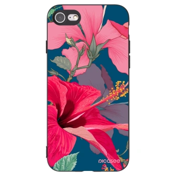 Picasee husă neagră din silicon pentru Apple iPhone SE 2020 - Hibiscus
