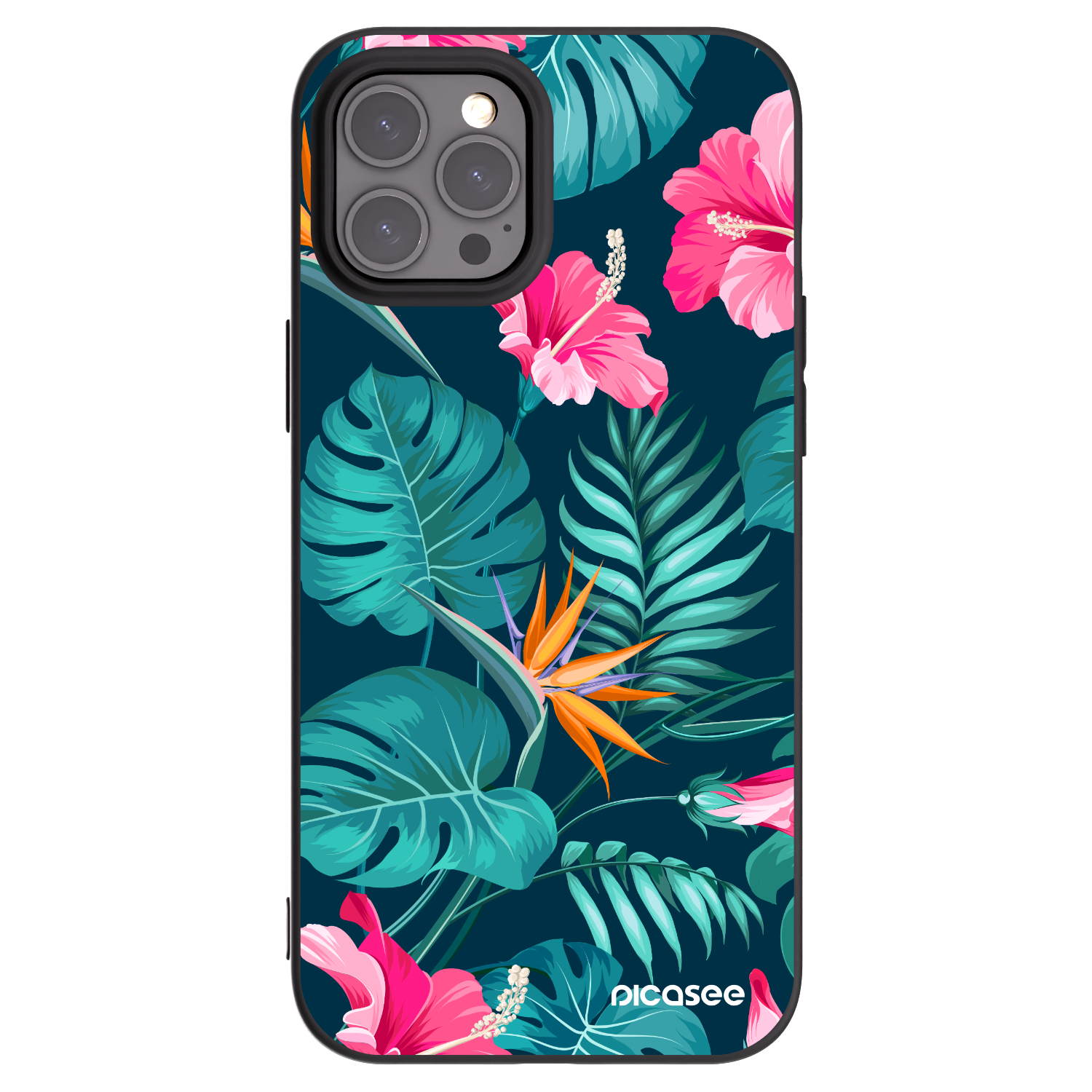 Picasee husă neagră din silicon pentru Apple iPhone 12 Pro Max - Pink Monstera