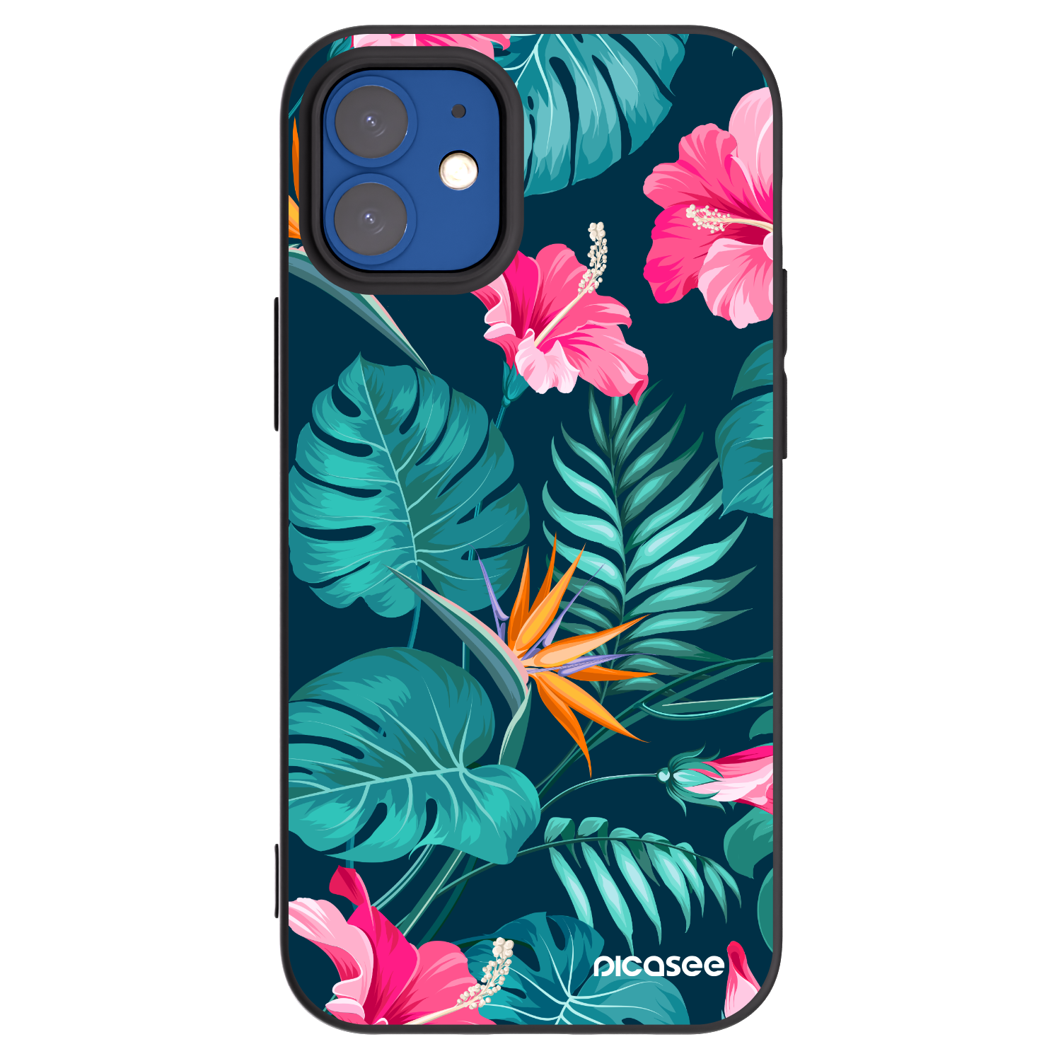 Picasee husă neagră din silicon pentru Apple iPhone 12 mini - Pink Monstera