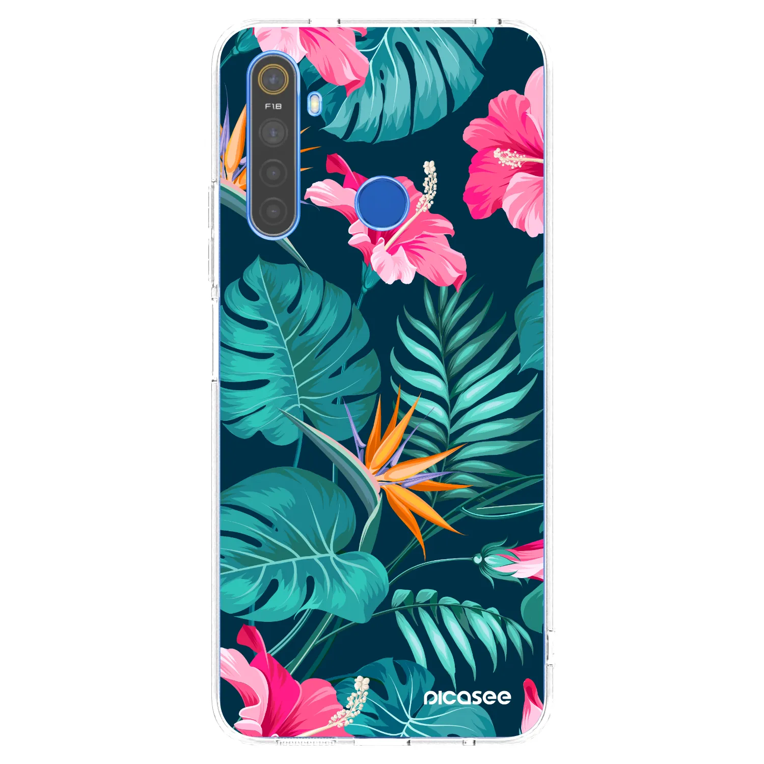 Picasee husă transparentă din silicon pentru Realme 5 - Pink Monstera