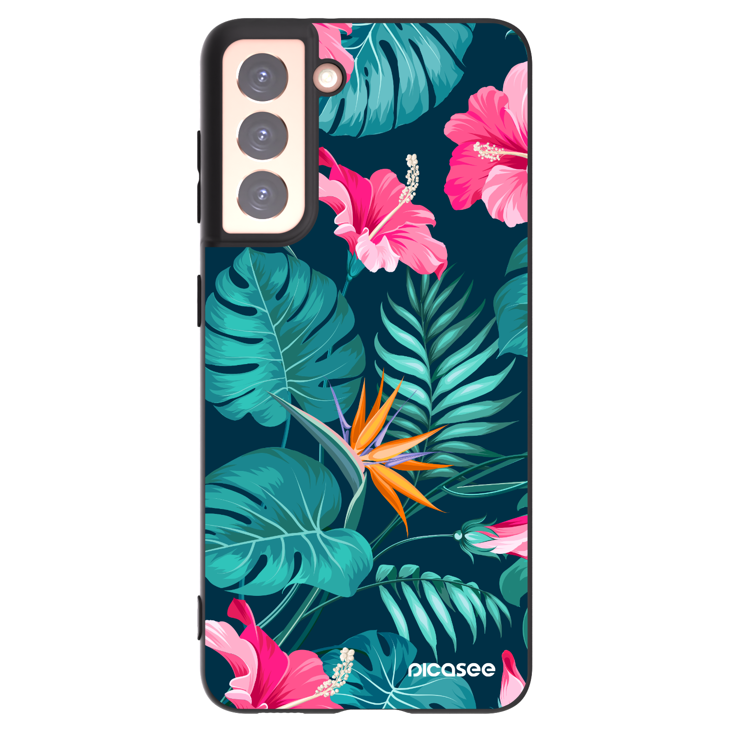 Picasee husă neagră din silicon pentru Samsung Galaxy S21 5G G991B - Pink Monstera