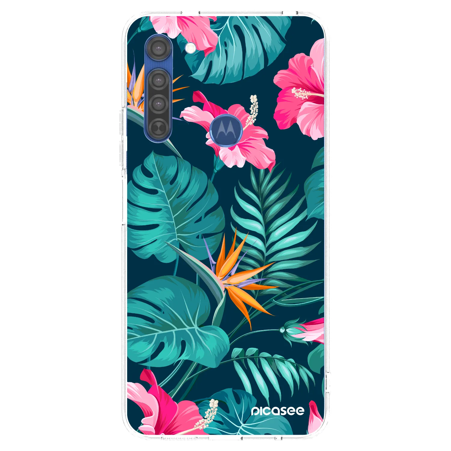 Picasee husă transparentă din silicon pentru Motorola Moto G8 - Pink Monstera