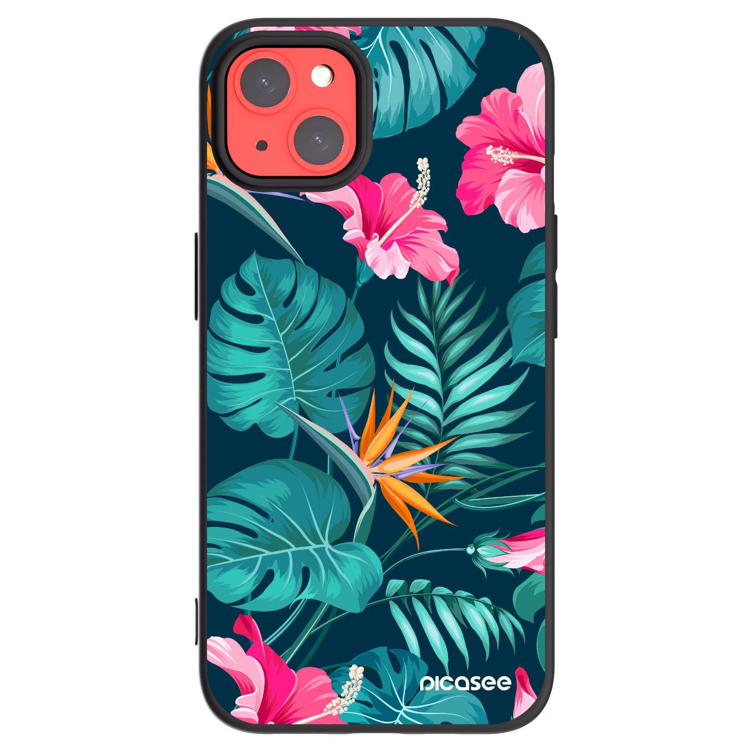 Picasee husă neagră din silicon pentru Apple iPhone 13 - Pink Monstera