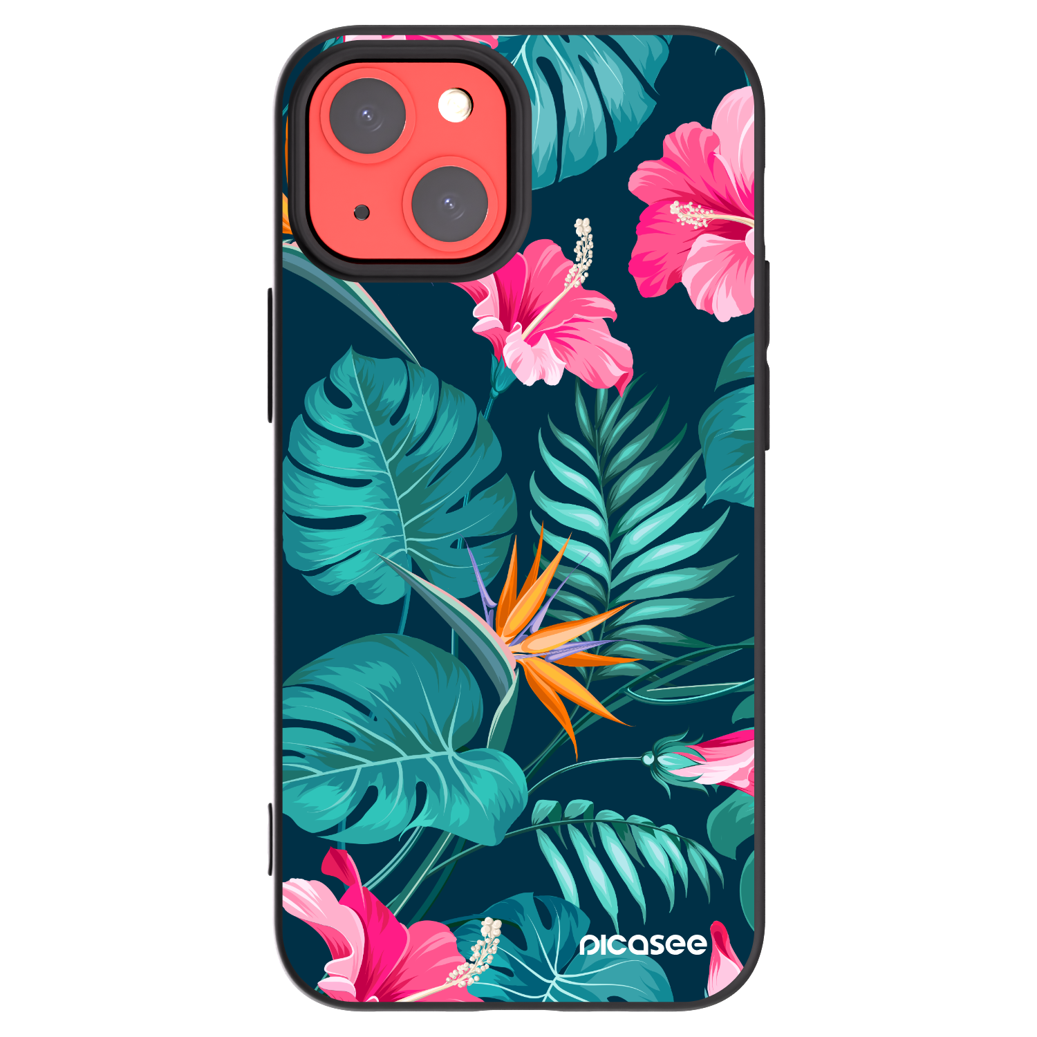 Picasee husă neagră din silicon pentru Apple iPhone 13 mini - Pink Monstera