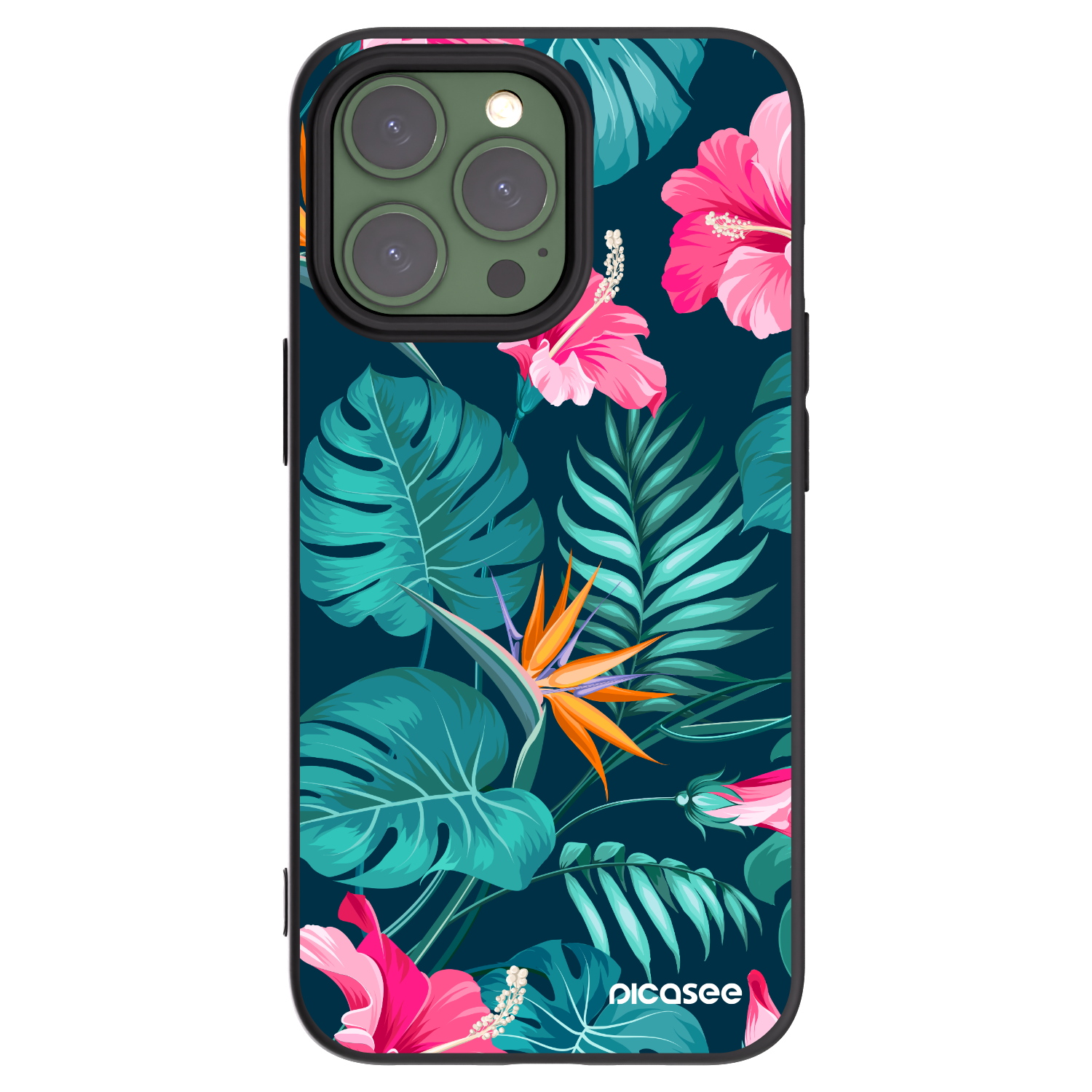 Picasee husă neagră din silicon pentru Apple iPhone 13 Pro - Pink Monstera
