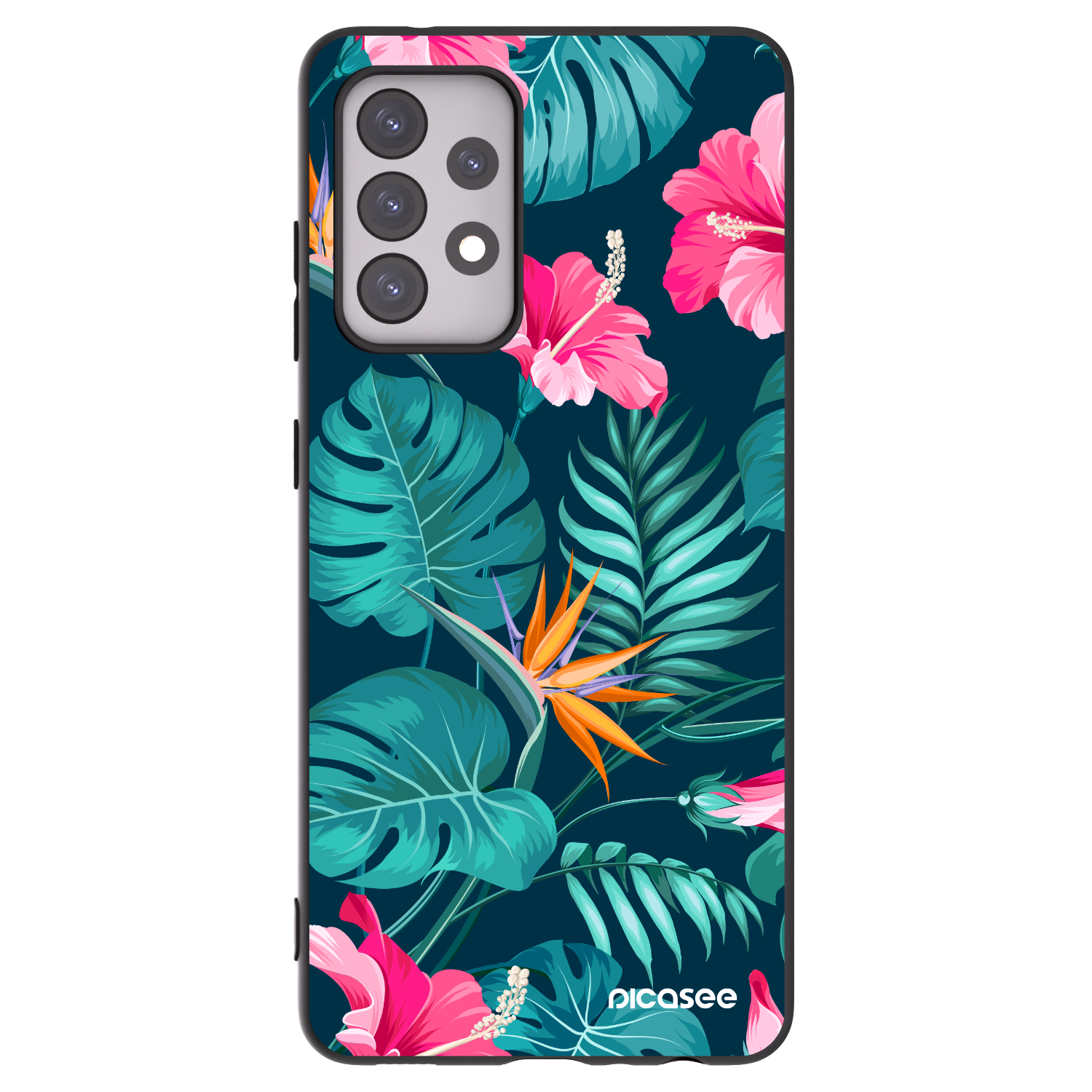 Picasee husă neagră din silicon pentru Samsung Galaxy A52s 5G A528B - Pink Monstera