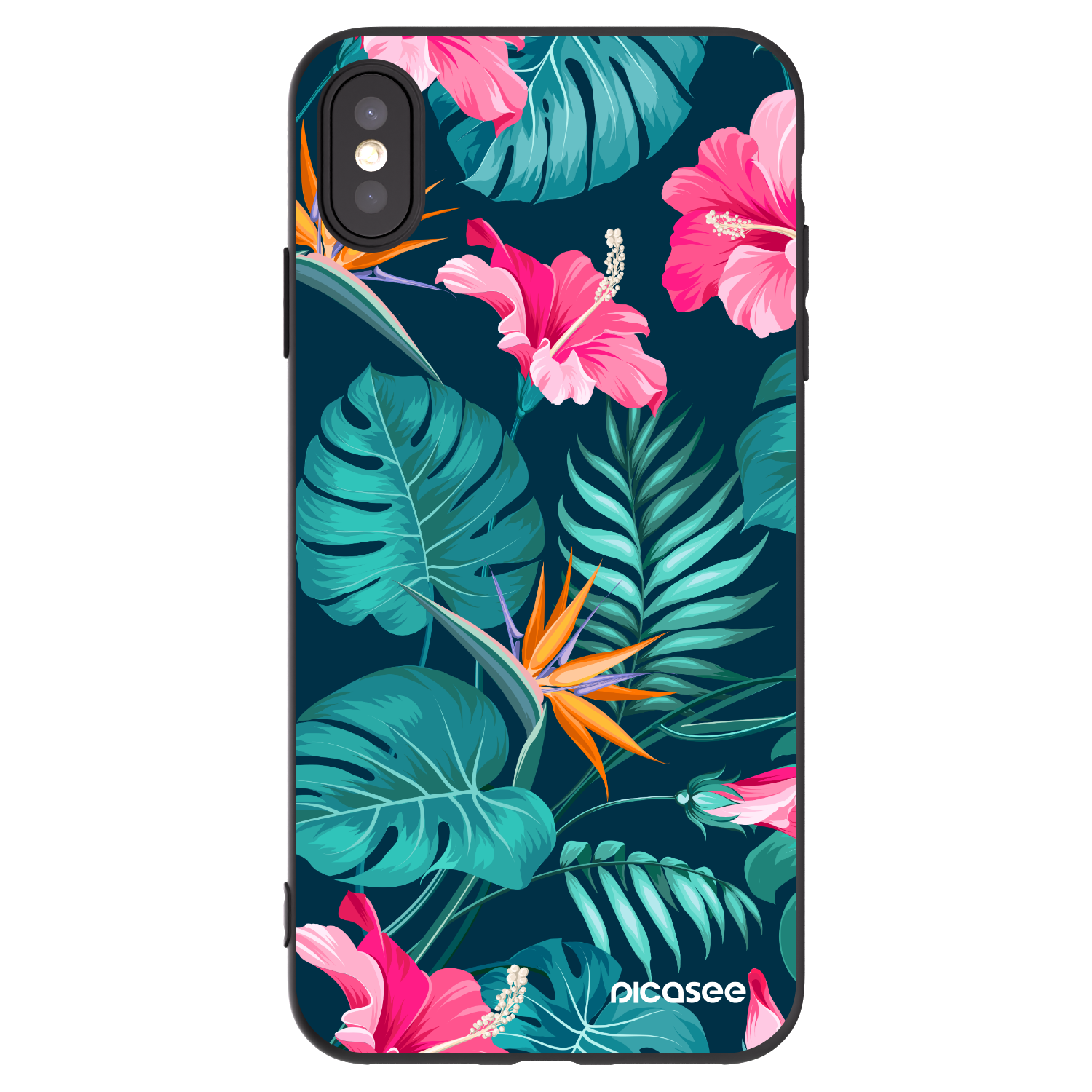 Picasee husă neagră din silicon pentru Apple iPhone XS Max - Pink Monstera