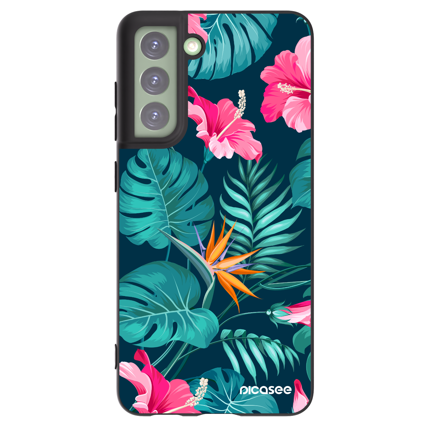 Picasee husă neagră din silicon pentru Samsung Galaxy S21 FE 5G - Pink Monstera