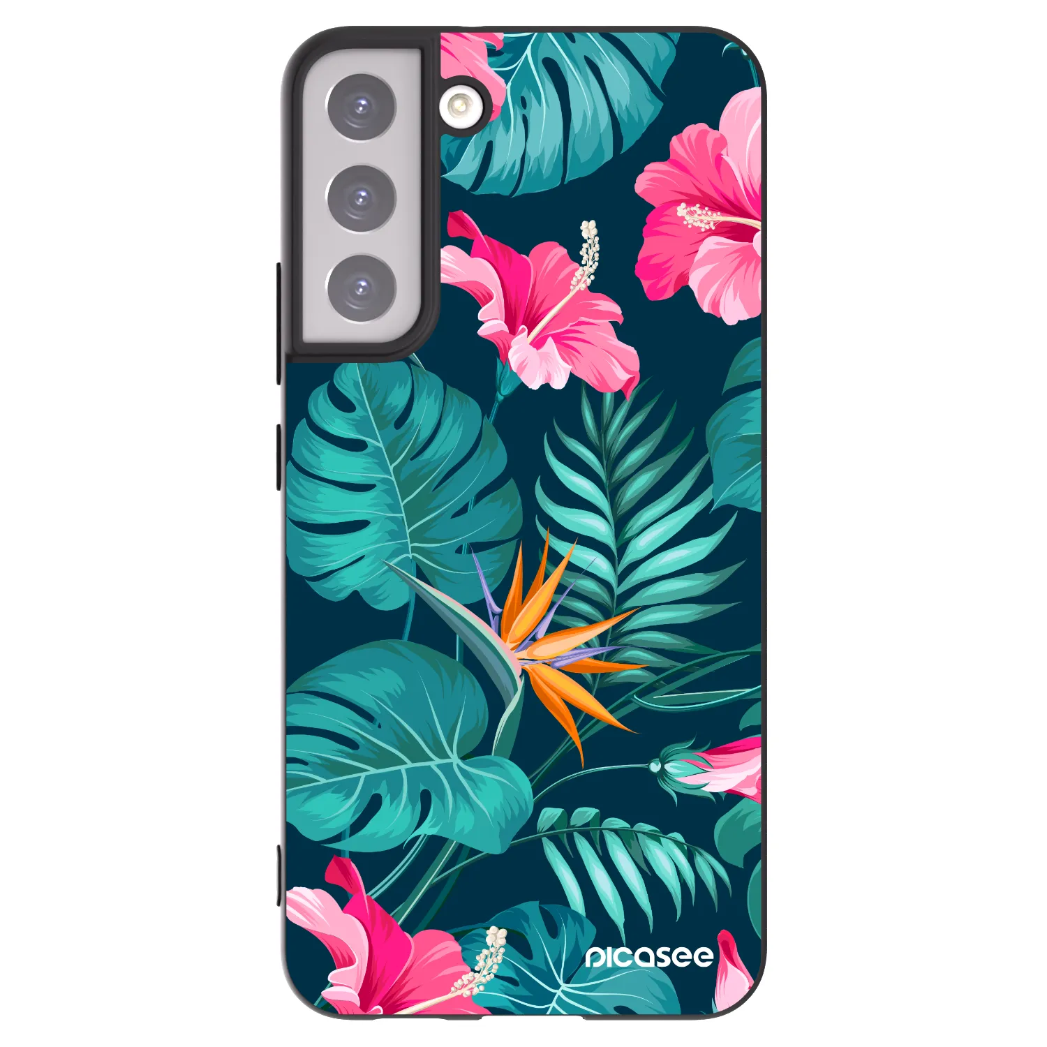 Picasee husă neagră din silicon pentru Samsung Galaxy S22+ 5G - Pink Monstera
