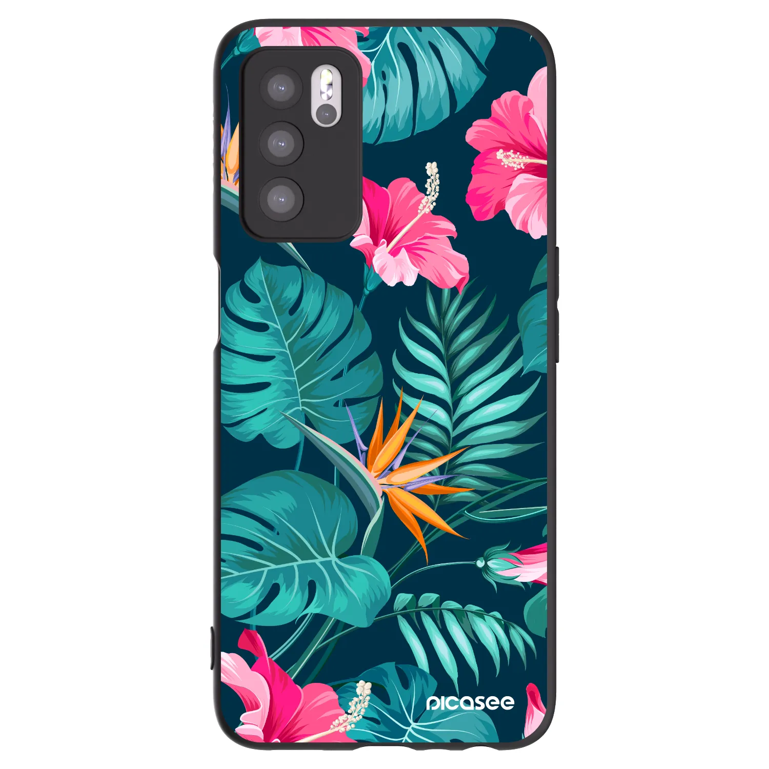 Picasee husă neagră din silicon pentru OPPO A16s - Pink Monstera