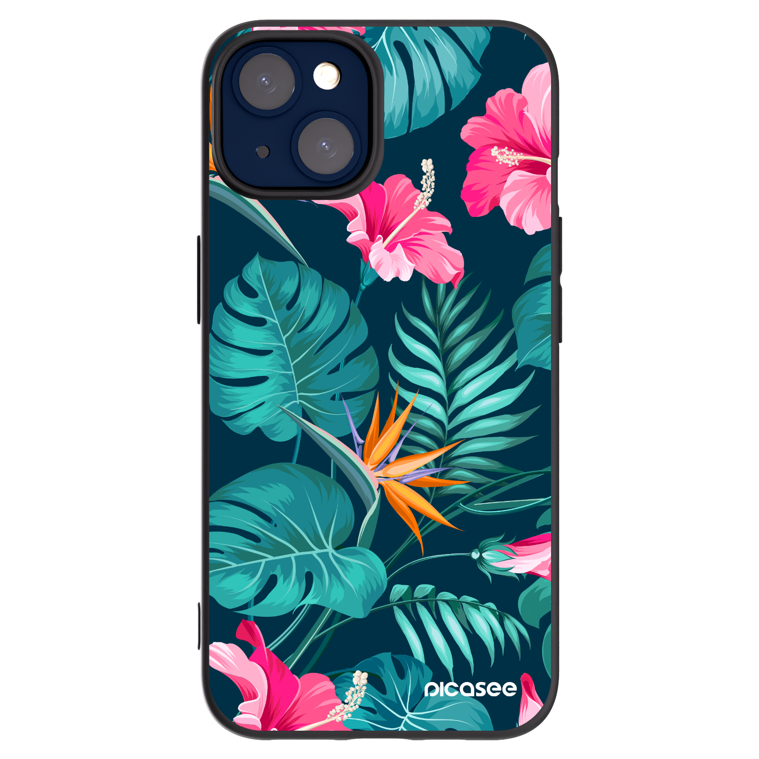 Picasee husă neagră din silicon pentru Apple iPhone 14 - Pink Monstera