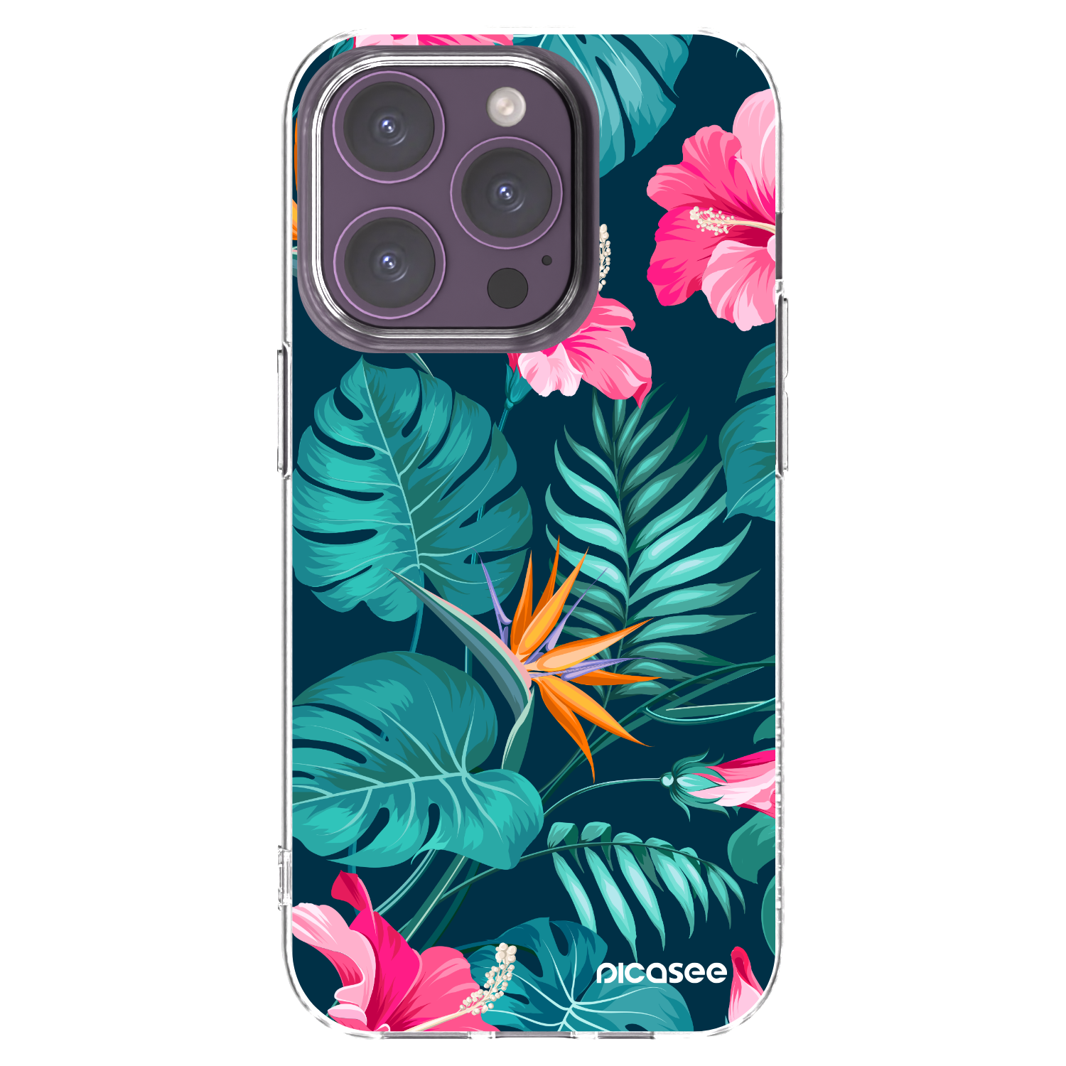 Picasee husă transparentă din silicon pentru Apple iPhone 14 Pro - Pink Monstera