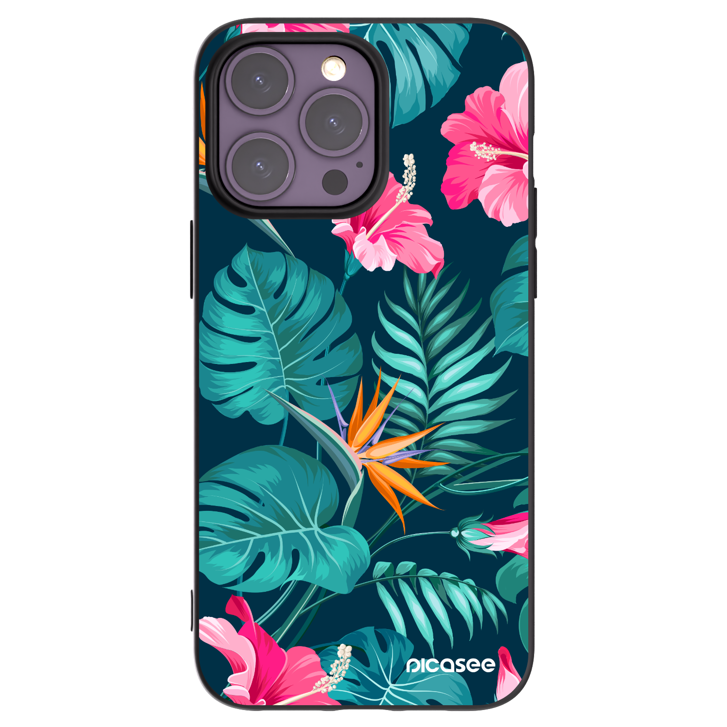 Picasee husă neagră din silicon pentru Apple iPhone 14 Pro Max - Pink Monstera