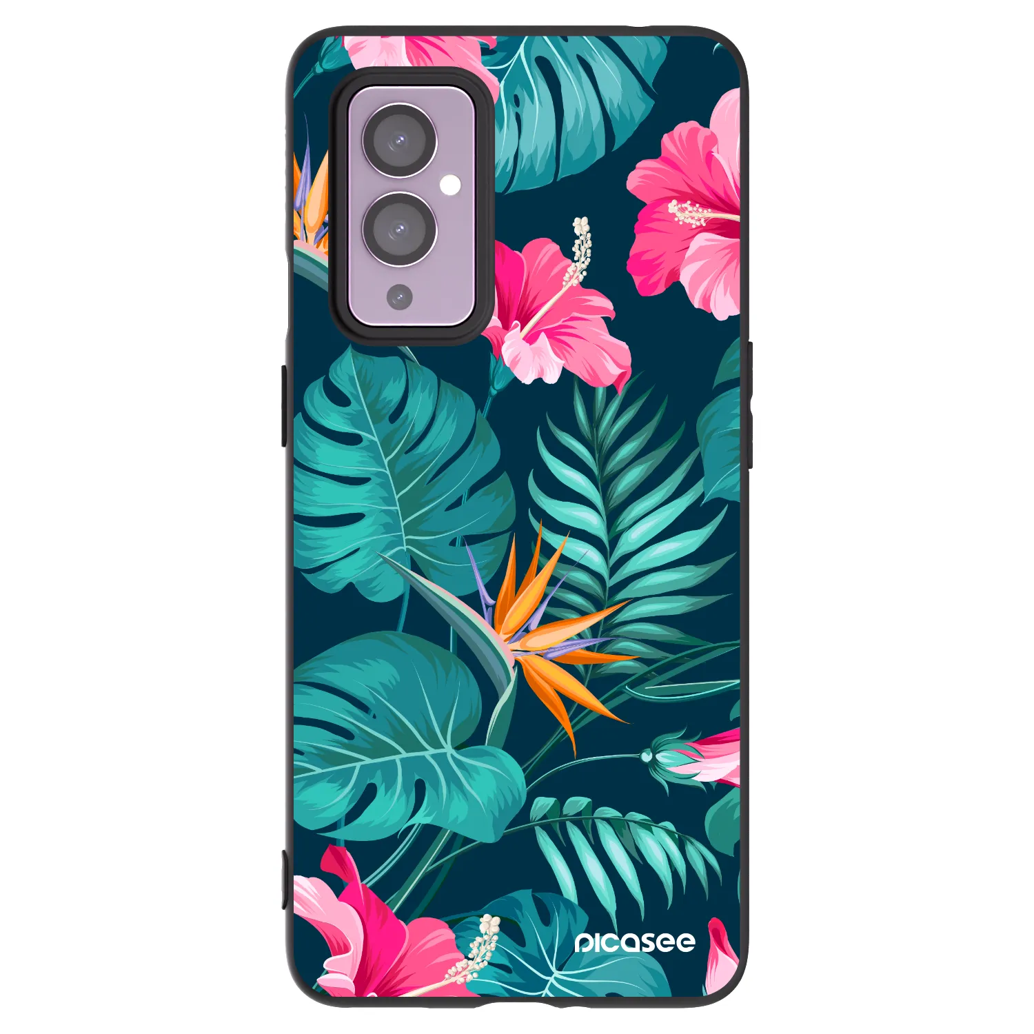 Picasee husă neagră din silicon pentru OnePlus 9 - Pink Monstera