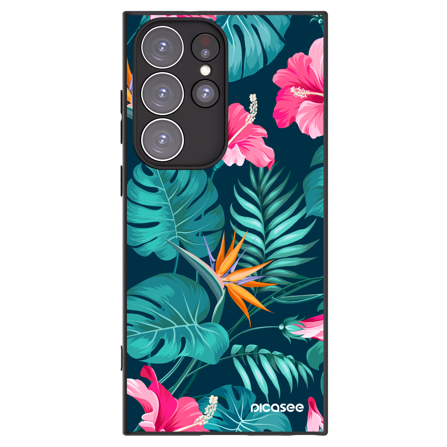 Picasee husă neagră din silicon pentru Samsung Galaxy S23 Ultra 5G - Pink Monstera