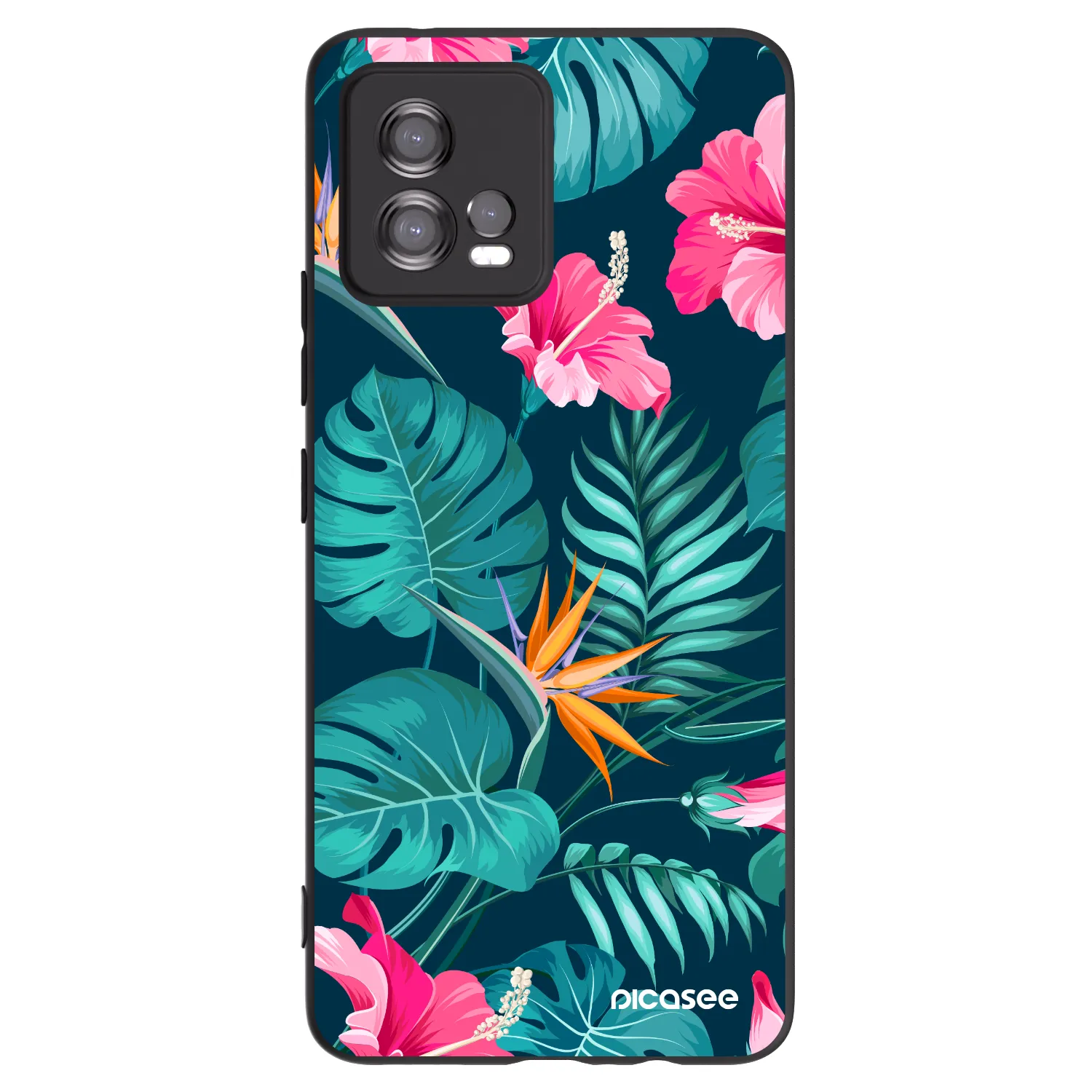 Picasee husă neagră din silicon pentru Motorola Moto G72 - Pink Monstera