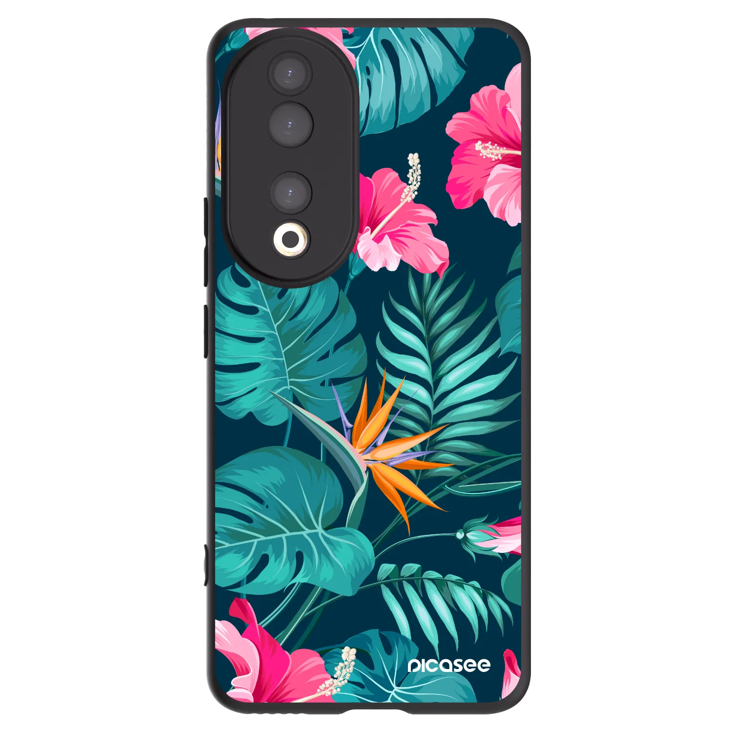 Picasee husă neagră din silicon pentru Honor 90 5G - Pink Monstera