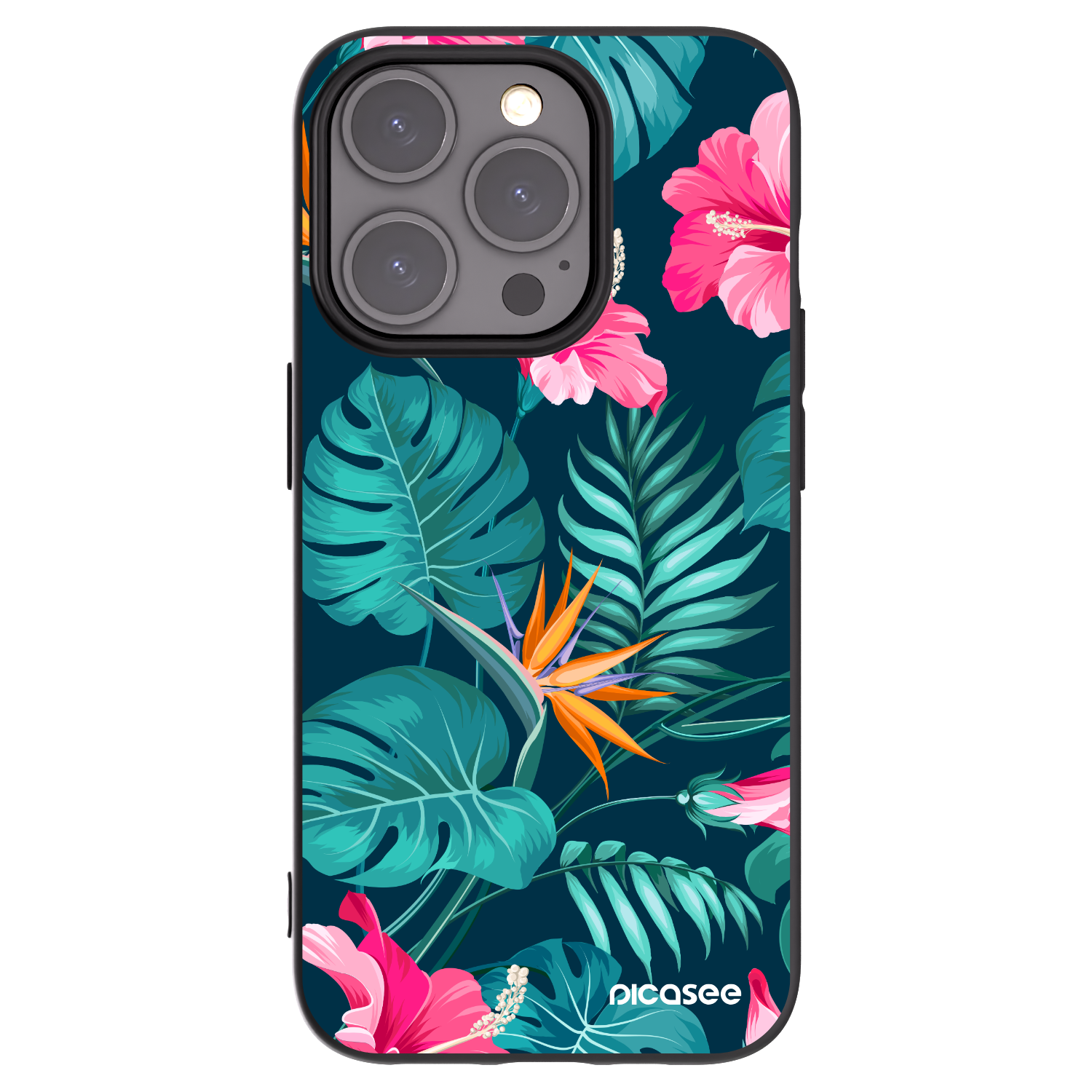 Picasee husă neagră din silicon pentru Apple iPhone 15 Pro - Pink Monstera