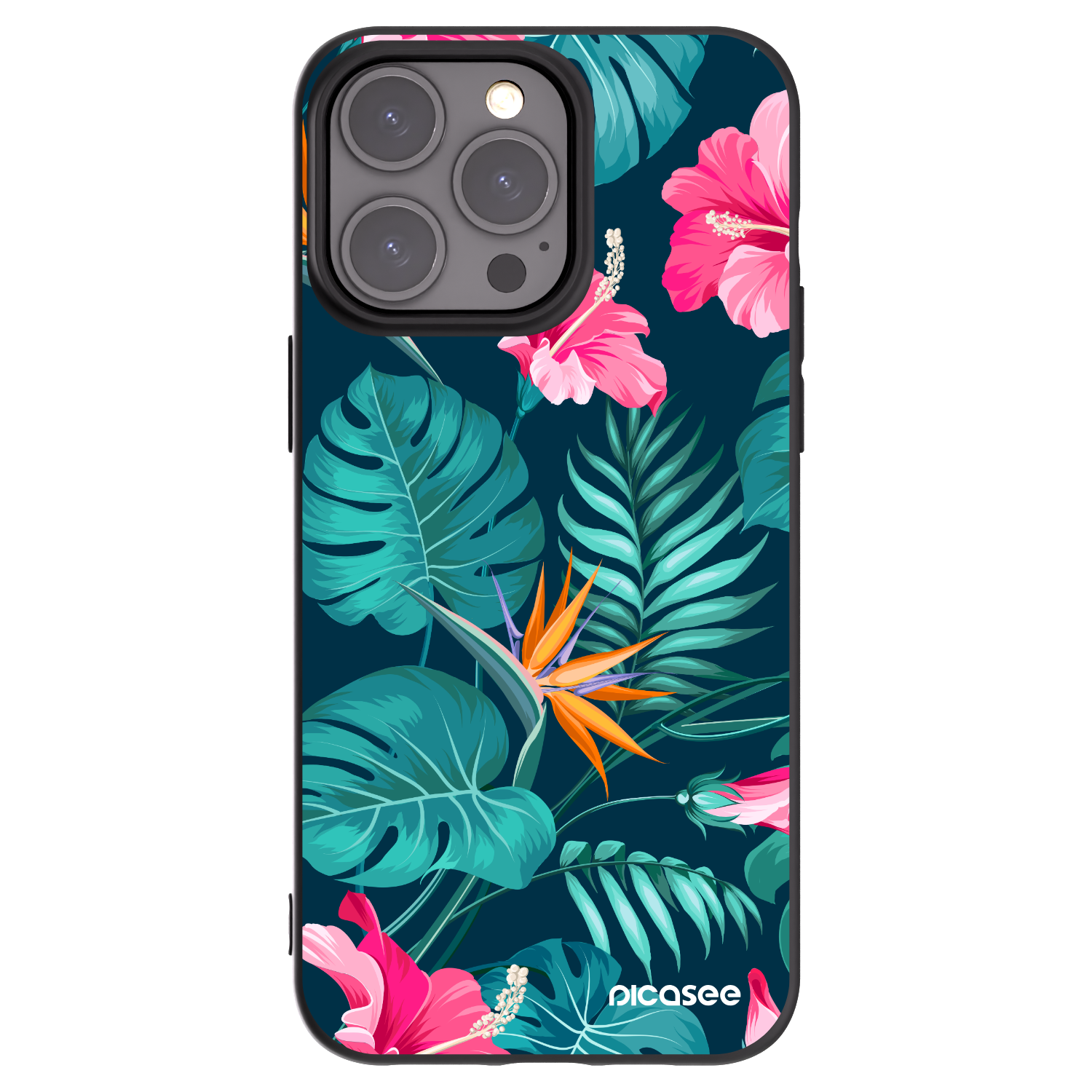 Picasee husă neagră din silicon pentru Apple iPhone 15 Pro Max - Pink Monstera