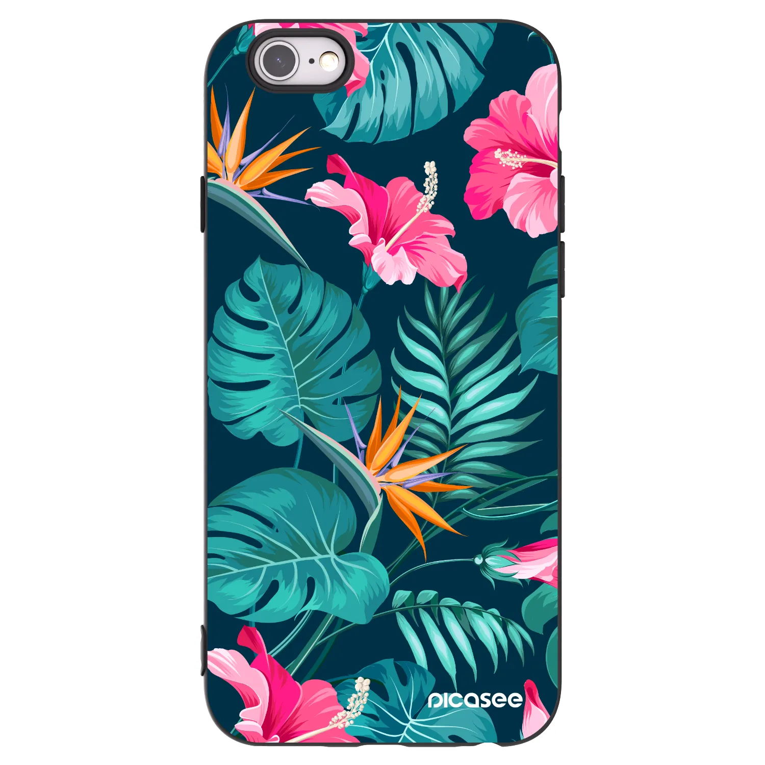 Picasee husă neagră din silicon pentru Apple iPhone 6/6S - Pink Monstera
