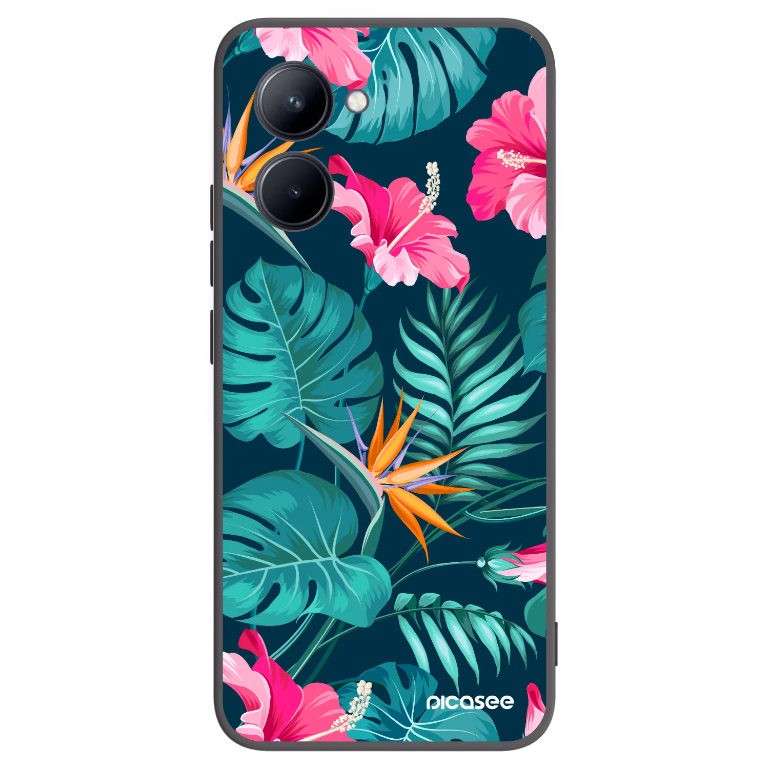 Picasee husă neagră din silicon pentru Realme C33 (2023) - Pink Monstera