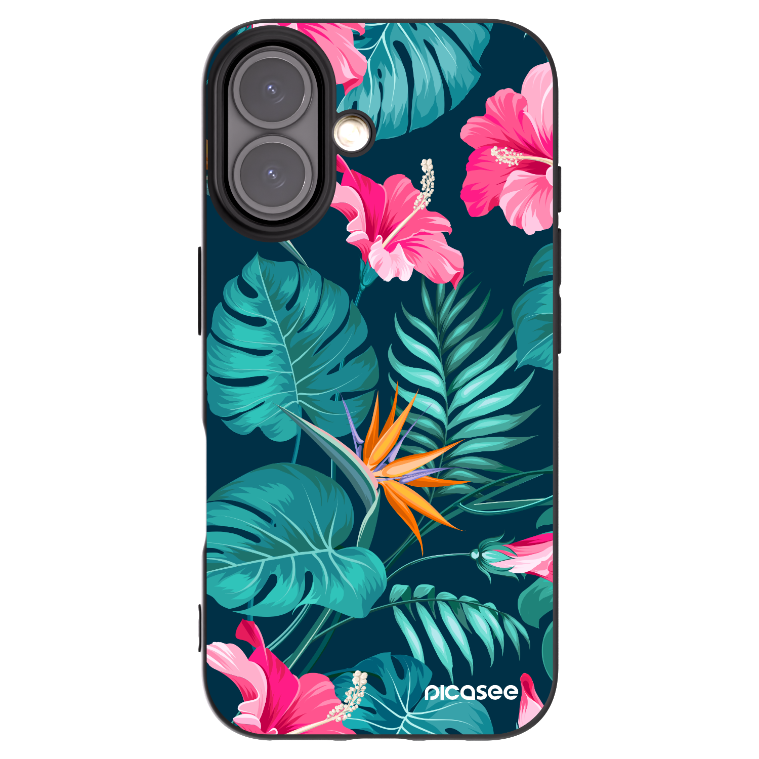 Picasee husă neagră din silicon pentru Apple iPhone 16 - Pink Monstera